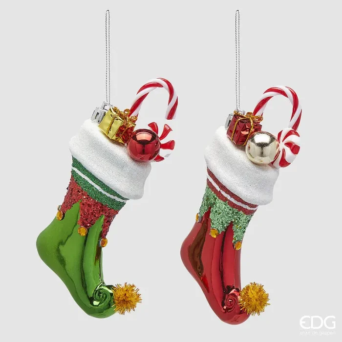 EDG Enzo De Gasperi Addobbo di Natale Calza H 14 Cm Ass. Green Red