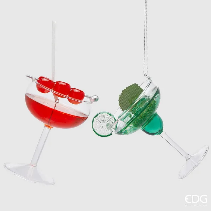 EDG Enzo De Gasperi Addobbo di Natale Cocktail H 11 Cm Ass. Green Red