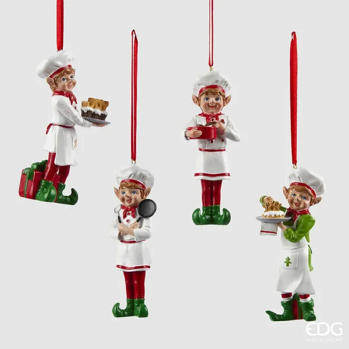 EDG Enzo De Gasperi Addobbo di Natale Elfo Cuoco H 12 Cm Assortiti White Red 1 Pz