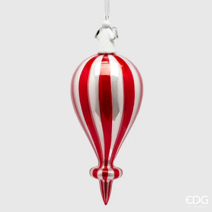 EDG Enzo De Gasperi Addobbo di Natale Fuso a Righe H 18 Cm D 7 Cm White Red