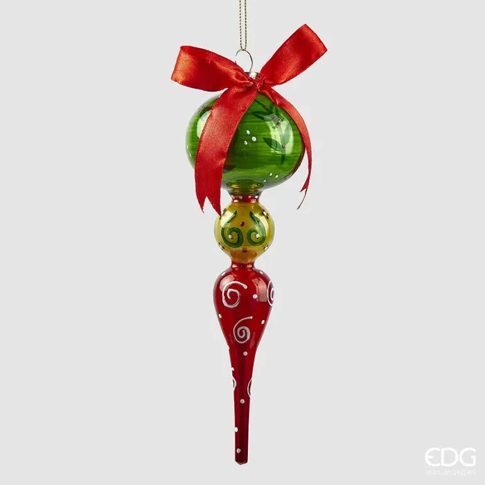 EDG Enzo De Gasperi Addobbo di Natale Fuso Marvellous XMas H 20 Cm D 6 Cm Green Red