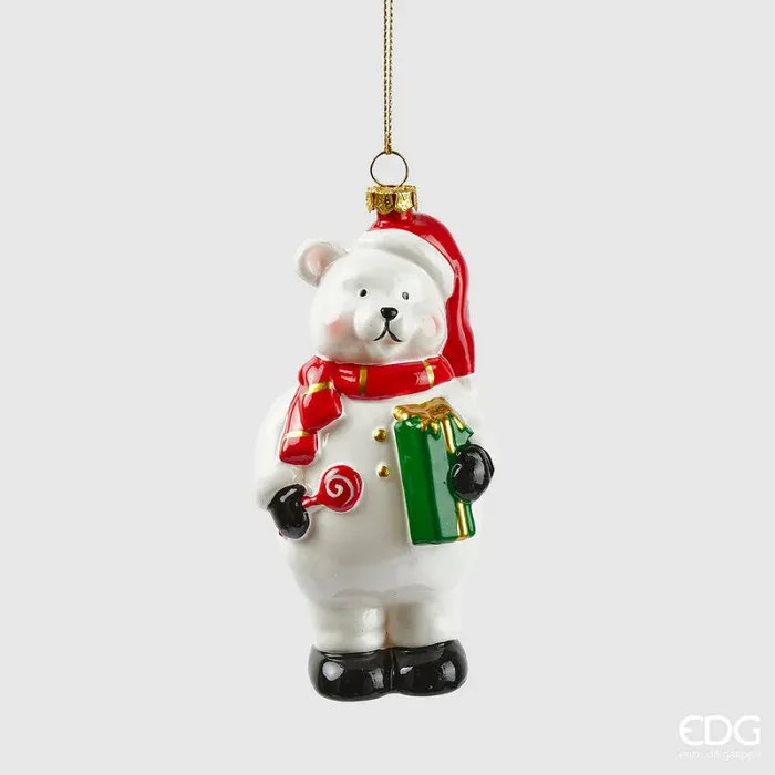 EDG Enzo De Gasperi Addobbo di Natale Orso H 12,5 Cm 6 x 6,5 Cm White Red