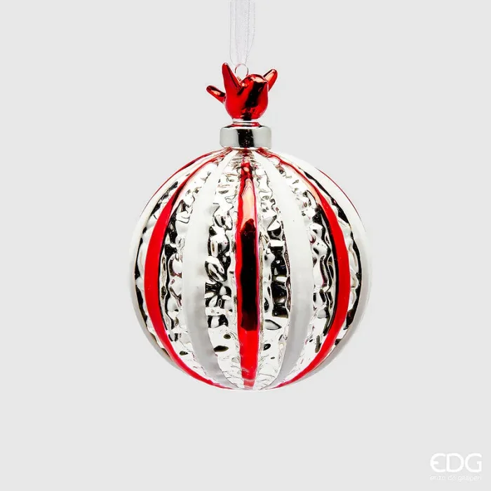 EDG Enzo De Gasperi Addobbo di Natale Palla a Righe Mix D 9 Cm White Red