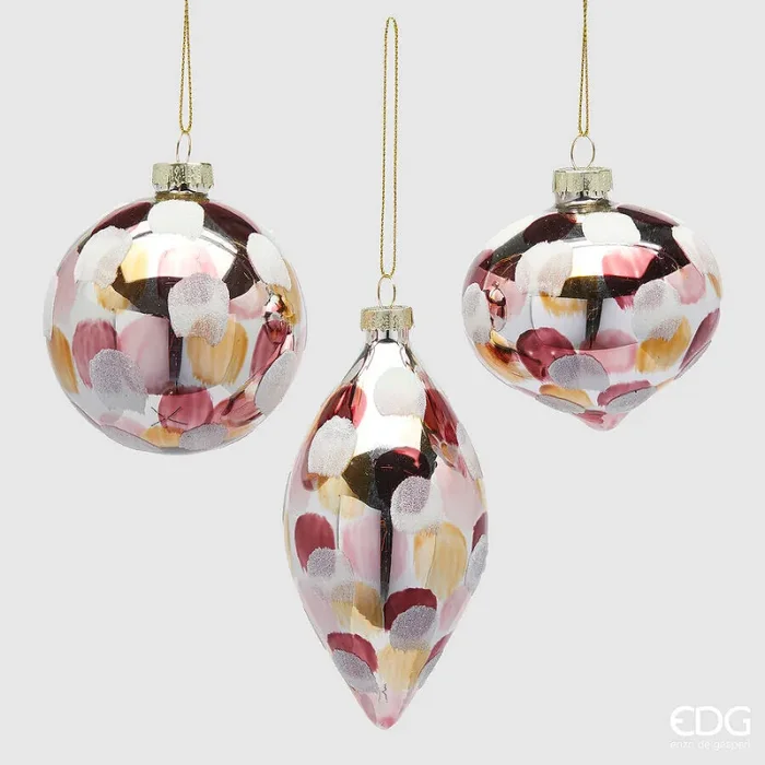 EDG Enzo De Gasperi Addobbo di Natale Palla Trottola Fuso Pois D 8 Cm Ass. White Pink 1 Pz