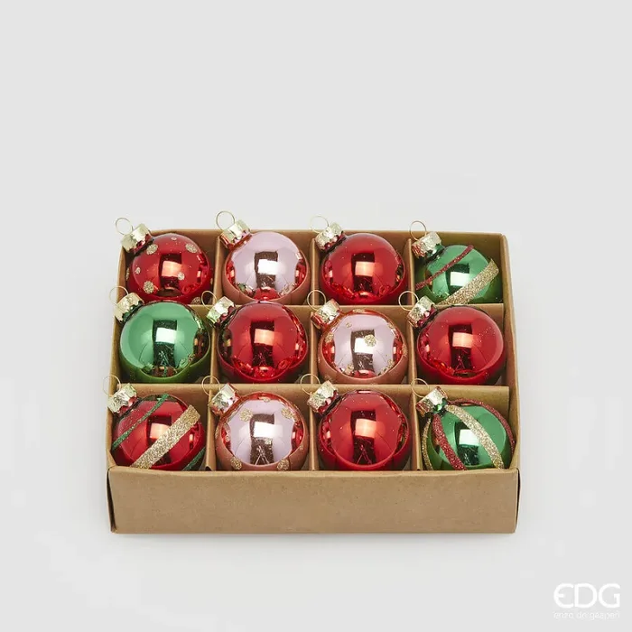 EDG Enzo De Gasperi Addobbo di Natale Palline D 4 Cm Green Pink Cf 12 Pz