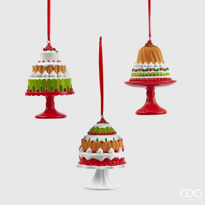 EDG Enzo De Gasperi Addobbo di Natale Torta H 11,5 Cm Ass. Green Red 1 Pz