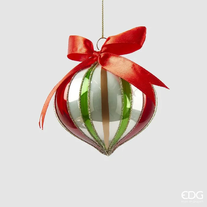 EDG Enzo De Gasperi Addobbo di Natale Trottola Righe D 8 Cm Green Red