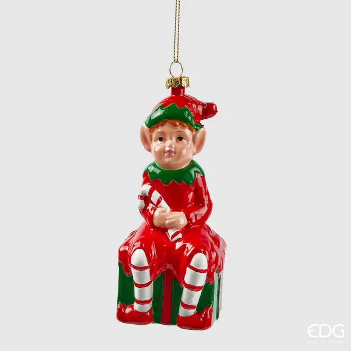 EDG Enzo De Gasperi Addobbo Elfo di Natale H 13,5 Cm 5 x 6 Cm Green Red 1 Pz
