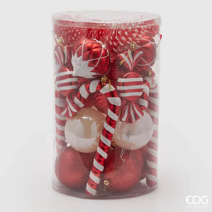 EDG Enzo De Gasperi Addobbo Natale Decomix H 16 Cm D 10 Cm White Red Cf 32 Pz