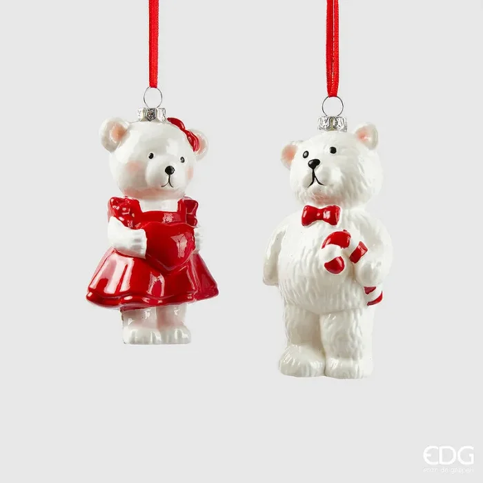 EDG Enzo De Gasperi Addobbo Natale Orso H 11,5 Cm L 5 Cm L 6,5 Cm Bianco Rosso 1 Pz