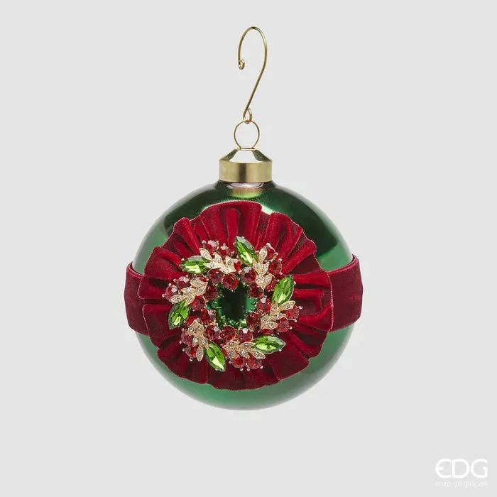 EDG Enzo De Gasperi Addobbo Natale Palla Vetro Gemme D 10 Cm Green 1 Pz