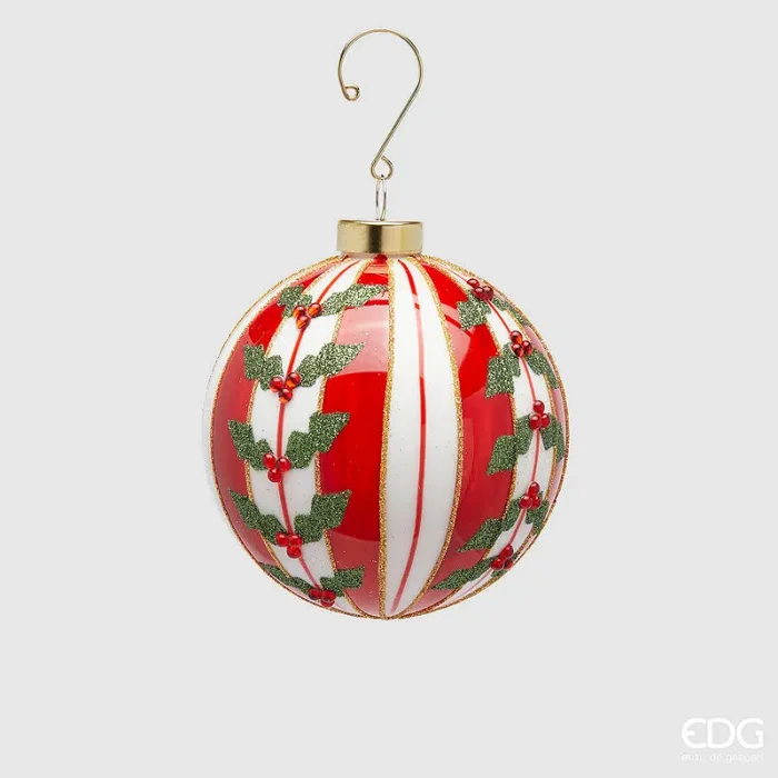 EDG Enzo De Gasperi Addobbo Natale Palla Vetro Righe D 10 Cm Green Red 1 Pz