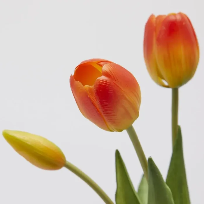 EDG Enzo De Gasperi Bouquet 5 Tulipani con Foglie Artificiali H 40 Cm Orange Red - immagine 2