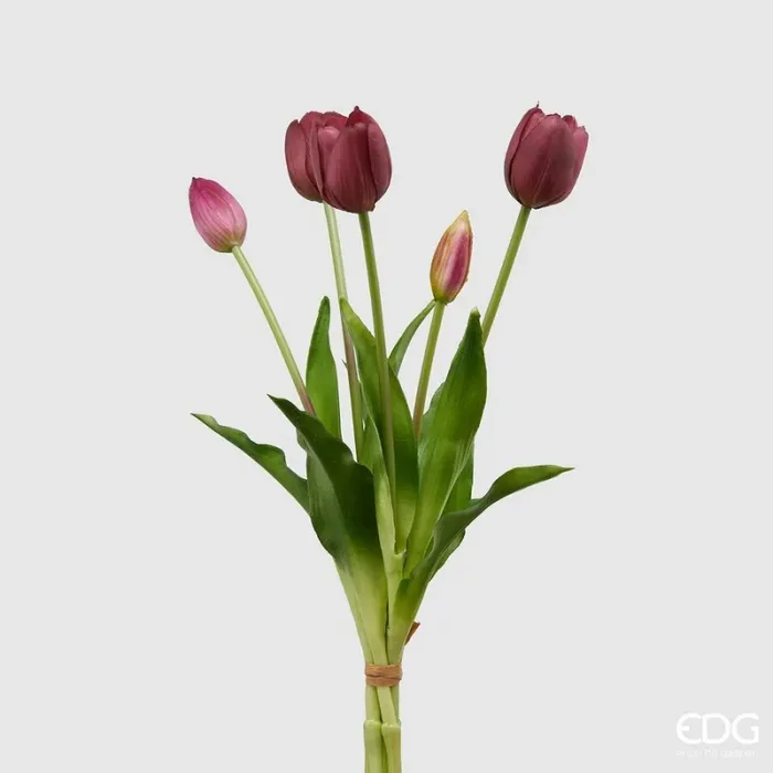 EDG Enzo De Gasperi Bouquet di 5 Tulipani Chiusi Gomma H 40 Cm Viola