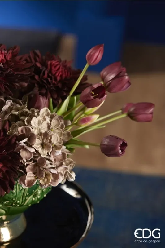 EDG Enzo De Gasperi Bouquet di 5 Tulipani Chiusi Gomma H 40 Cm Viola - immagine 2