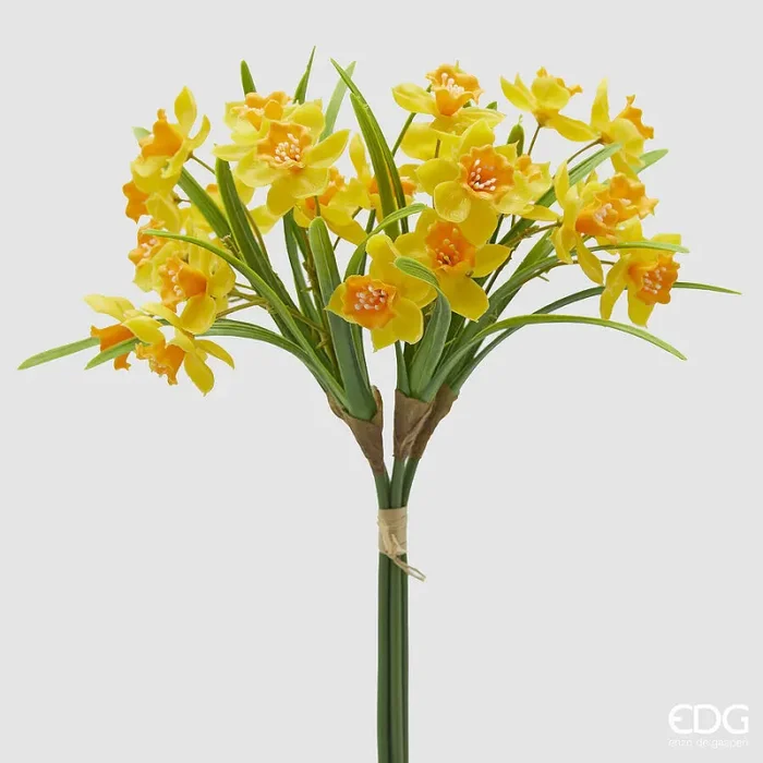EDG Enzo De Gasperi Bouquet Narciso Artificiale 4 Mazzetti con Foglie H 38 Cm Yellow