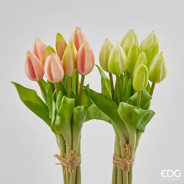 EDG Enzo De Gasperi Bouquet Tulipani 9 Boccioli H 29 Cm Artificiali Ass. Green Pink 1 Pz