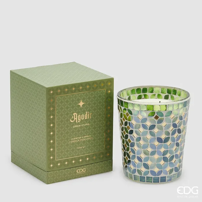 EDG Enzo De Gasperi Candela Agadir con Profumo 1.400 Gr H 18 Cm D 16 Cm Green Utopia