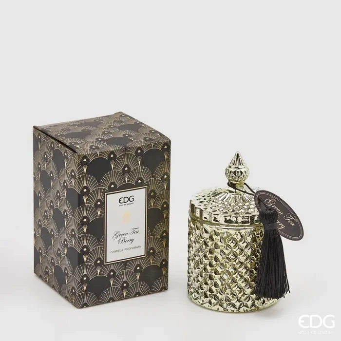 EDG Enzo De Gasperi Candela con Vetro e Nappa H 14 cm D 8 cm Green Tea Bea
