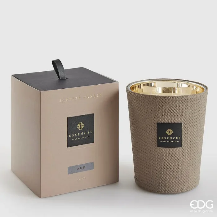 EDG Enzo De Gasperi Candela Cuir con Profumo H 18 Cm 1.400 Gr Oud Scatola Regalo Fornitura