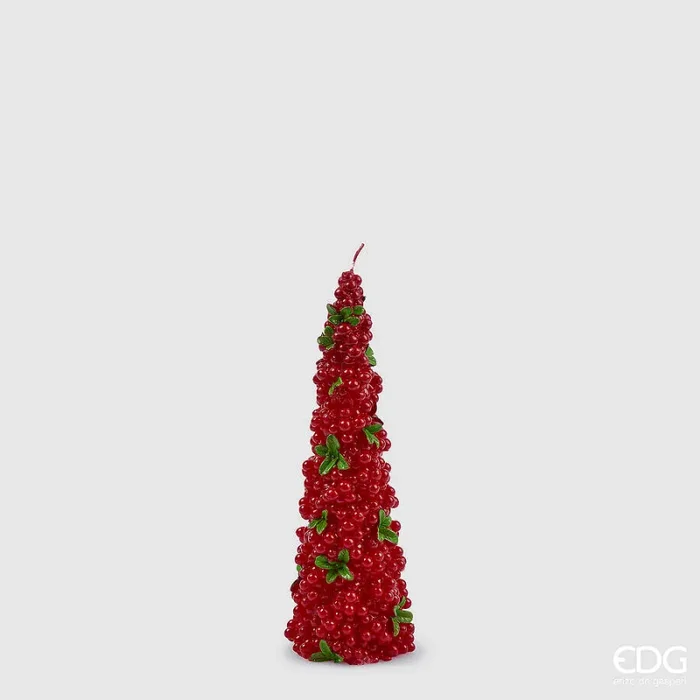 EDG Enzo De Gasperi Candela Natale Bacche Cono H 22 Cm D 8 Cm Verde Rosso