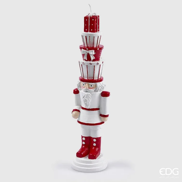EDG Enzo De Gasperi Candela Soldatino Natale H 32,5 Cm D 8 Cm White Red