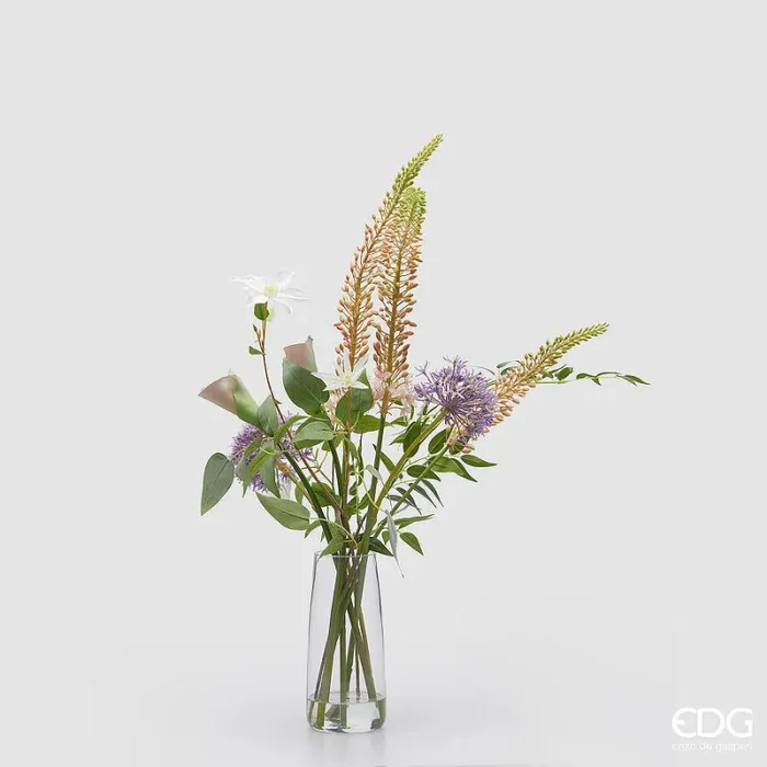 EDG Enzo De Gasperi Composizione Orchidea Phalaenopsis Artificiale H 92 Cm con Foglie e Vaso White Violet