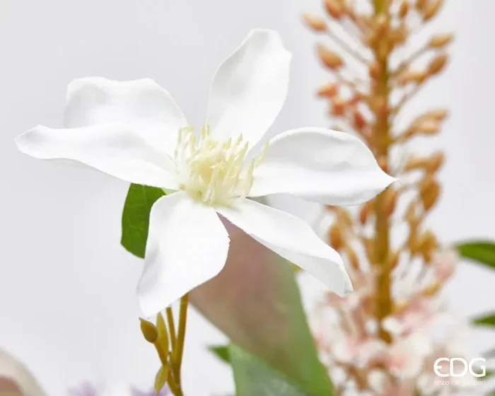 EDG Enzo De Gasperi Composizione Orchidea Phalaenopsis Artificiale H 92 Cm con Foglie e Vaso White Violet - immagine 2