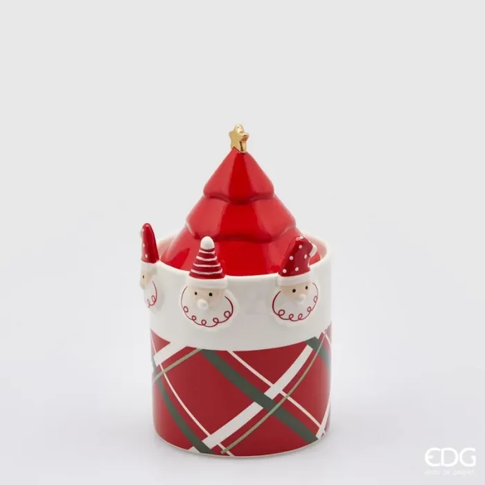 EDG Enzo De Gasperi Contenitore Babbo Natale Tappo Pino H 20 Cm D 12 Cm Green Red