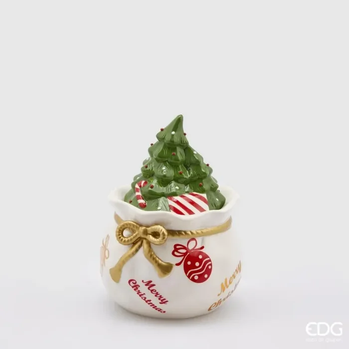 EDG Enzo De Gasperi Contenitore di Natale Forma Sacco con Pino H 20 Cm D 14 Cm Green Red Vendita calda online