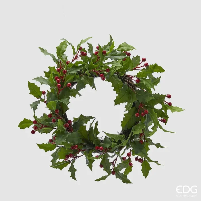 EDG Enzo De Gasperi Corona Natale Agrifoglio Bacche D 50 Cm Verde Rosso