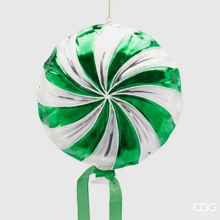 EDG Enzo De Gasperi Decorazione Natale Candy Girella Vetro D 17 Cm White Green