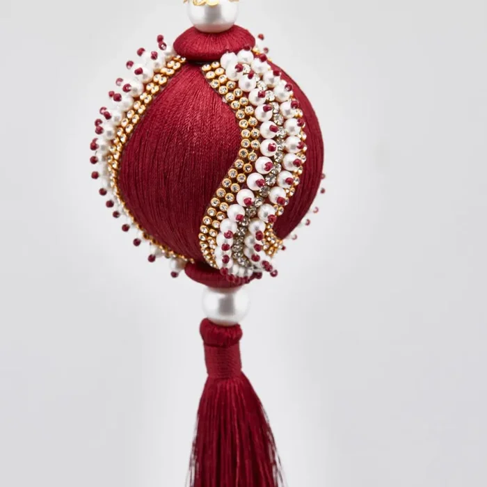 EDG Enzo De Gasperi Decoro Natale Nappa Perle H 36 Cm D 12 Cm Burgundy Moda - immagine 2