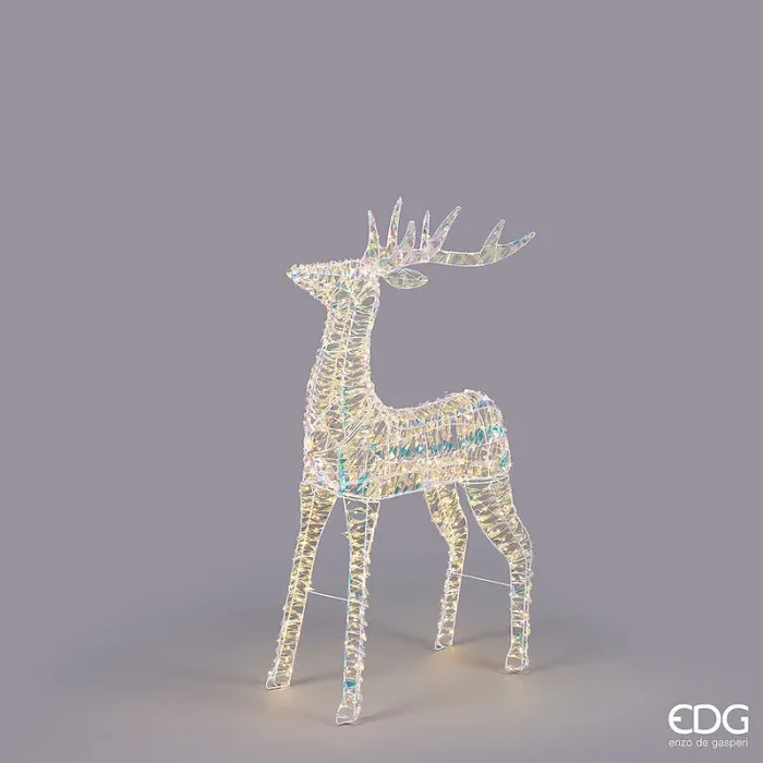 EDG Enzo De Gasperi Decoro Natale Renna Stripes 600 MicroLed H 90 Cm L 50 Cm L 19 Cm Natural