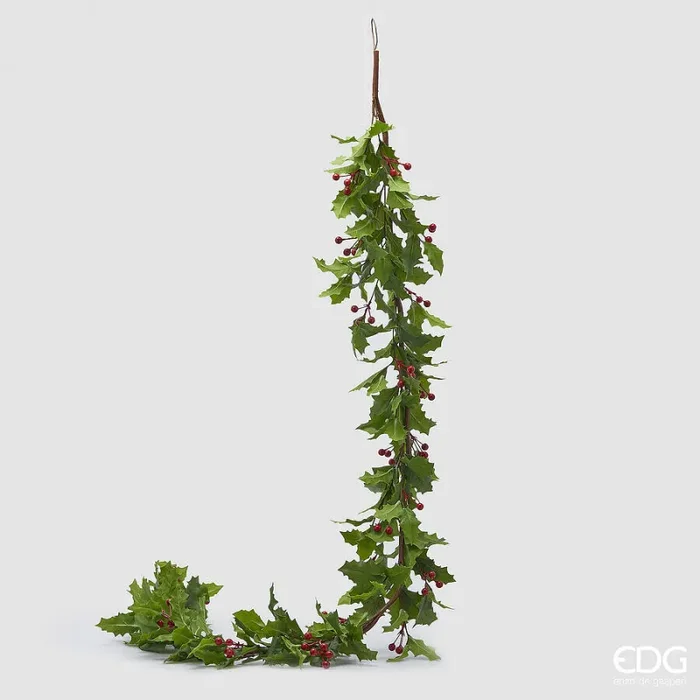 EDG Enzo De Gasperi Festone Natale Agrifoglio Bacche H 185 Cm Verde Rosso