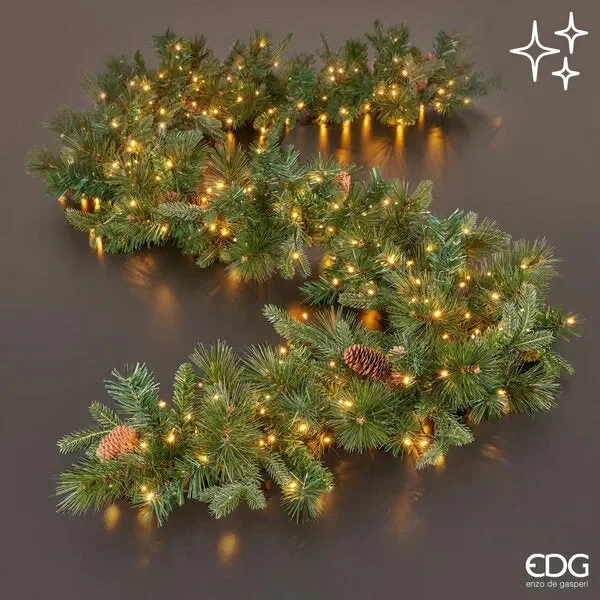 EDG Enzo De Gasperi Festone Natale Pino con Pigne 300 Led H 270 Cm Verde