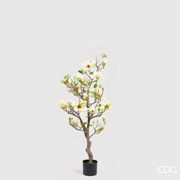 EDG Enzo De Gasperi Magnolia con Vaso, Fiori, Bocciolo e Foglie Artificiale H 130 Cm Light Yellow Vendita calda online