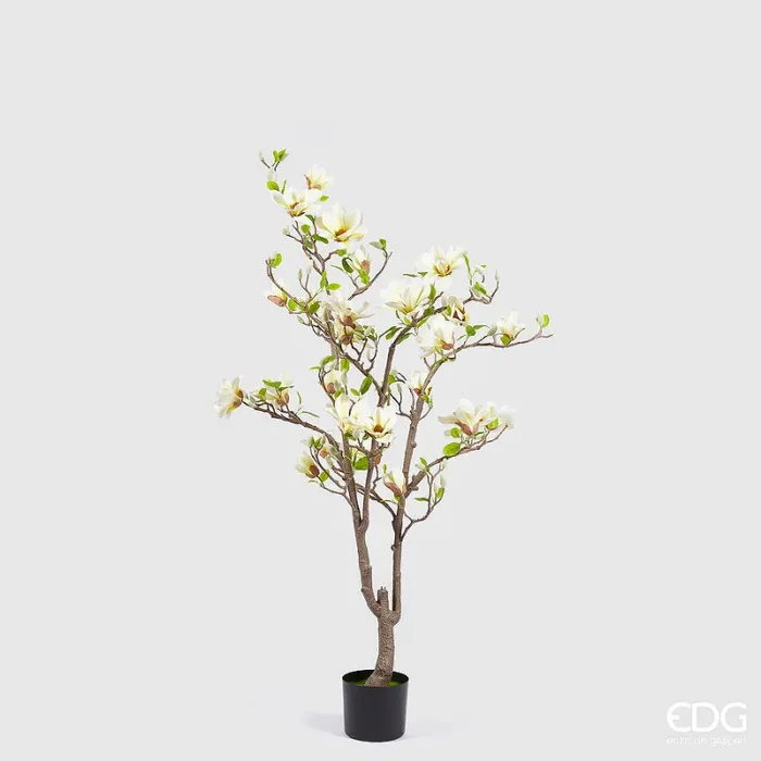 EDG Enzo De Gasperi Magnolia con Vaso, Fiori, Bocciolo e Foglie Artificiale H 145 Cm Light Yellow Moda