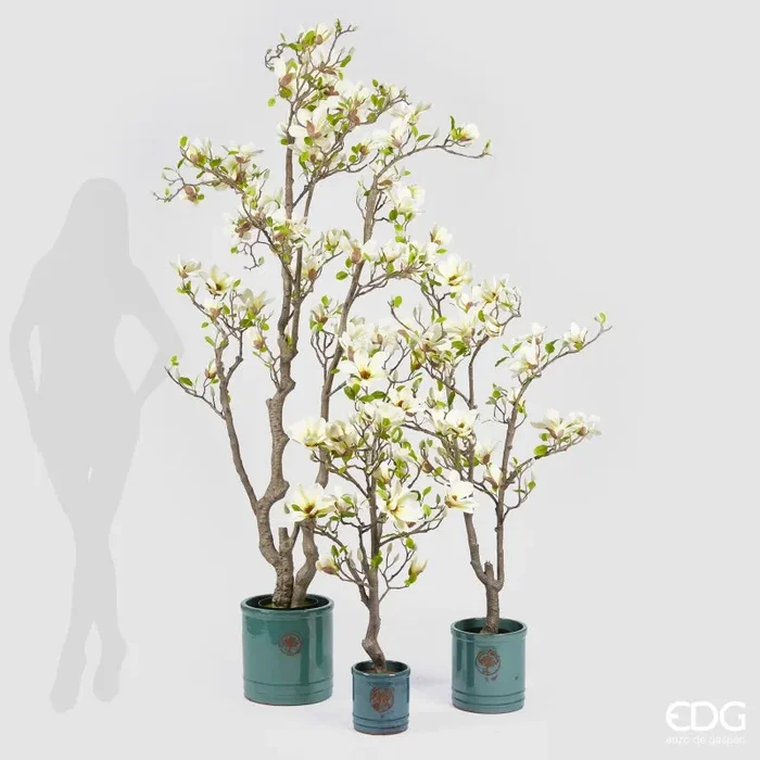 EDG Enzo De Gasperi Magnolia con Vaso, Fiori, Bocciolo e Foglie Artificiale H 145 Cm Light Yellow Moda - immagine 3