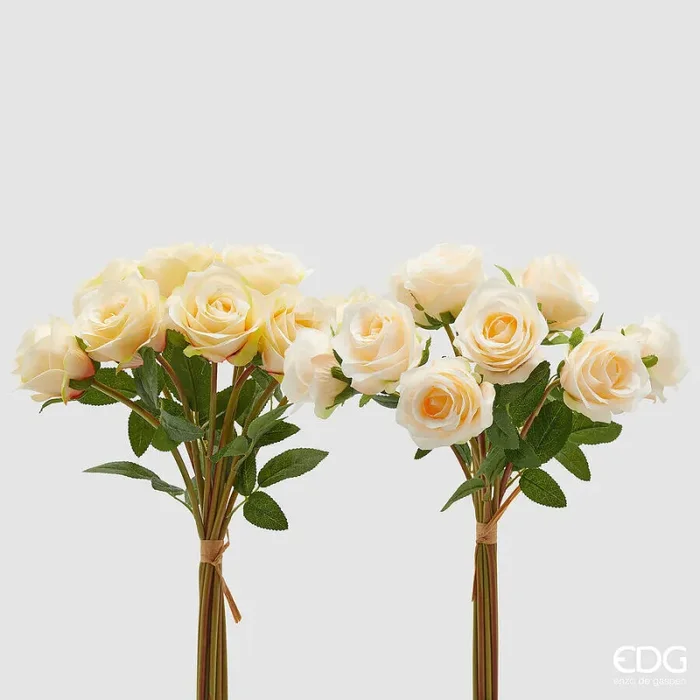 EDG Enzo De Gasperi Mazzo Rosa 10 Pz con Foglie Ass. H 40 Cm Bouquet Cream 1 Pz