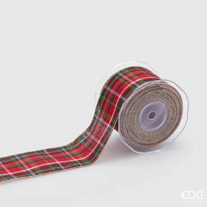 EDG Enzo De Gasperi Nastro Natale Tartan H 65 Mm 10 Mt Verde Rosso