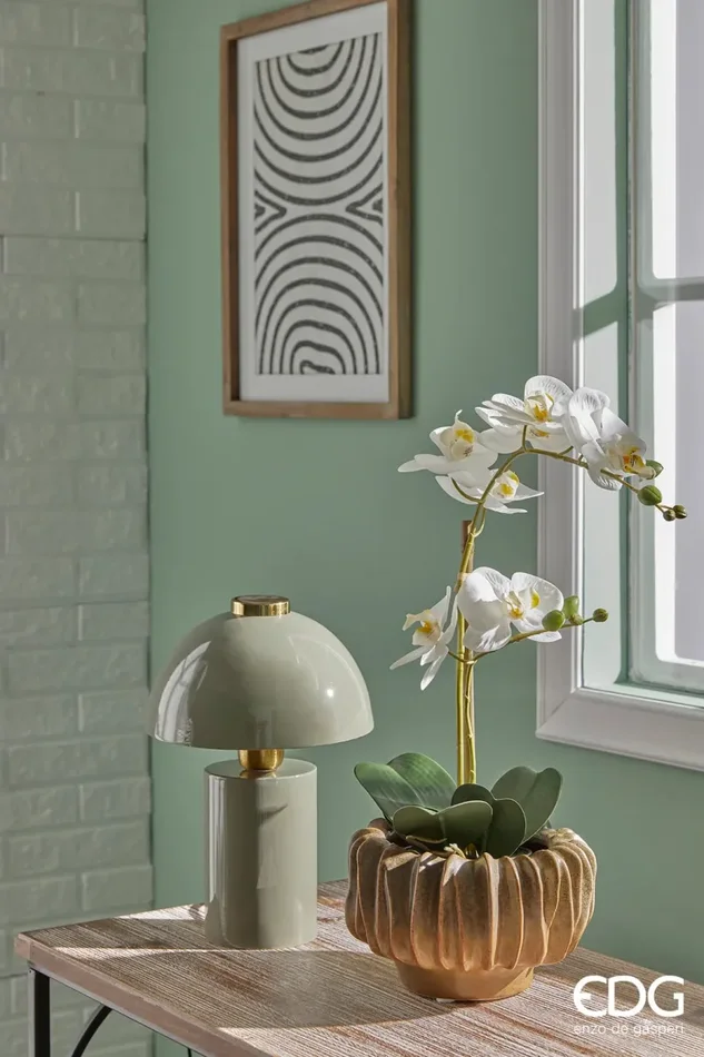 EDG Enzo De Gasperi Orchidea Phalaenopsis con Vaso Ramo x2 Artificiale H 53 Cm White - immagine 3