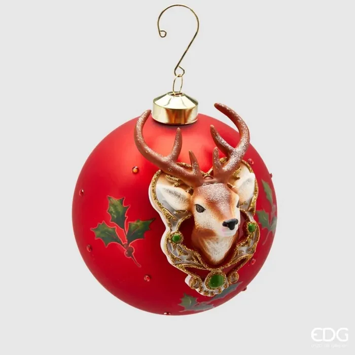 EDG Enzo De Gasperi Palla di Natale Renna Vetro D 12 Cm Red