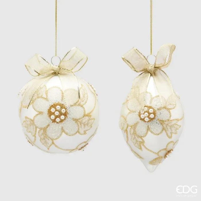 EDG Enzo De Gasperi Palla Fuso di Natale Vetro Fiore D 10 Cm Cm Ass. White Gold 1 Pz Vendita online