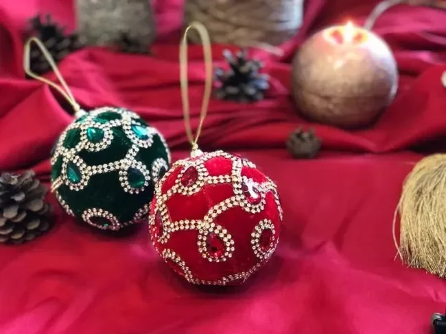 EDG Enzo De Gasperi Palla Natale Gemme Velluto D 10 Cm Pink 1 Pz - immagine 3