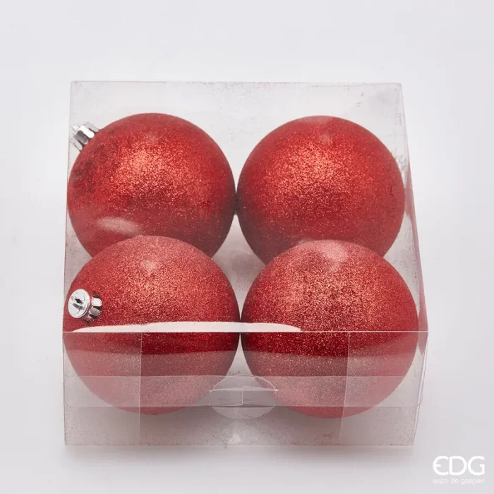 EDG Enzo De Gasperi Palla Natale Poly D 10 Cm Glitterata Red Cf 4 Pz