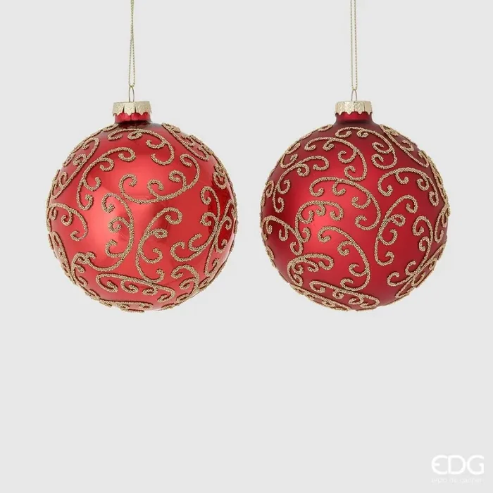 EDG Enzo De Gasperi Palla Natale Riccioli Vetro D 10 Cm Red Gold 1 Pz