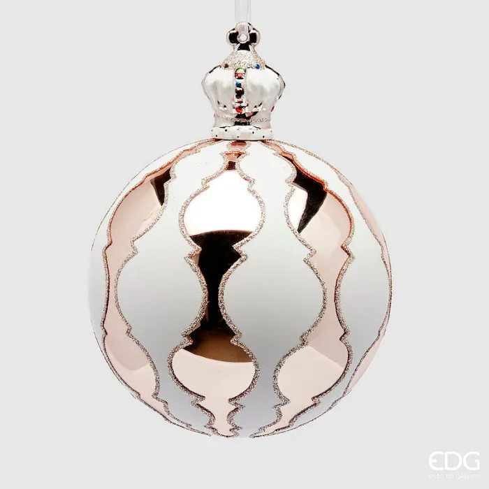 EDG Enzo De Gasperi Palla Natale Vetro e Porcellana Arabesque D 12 Cm White Pink1 Pz