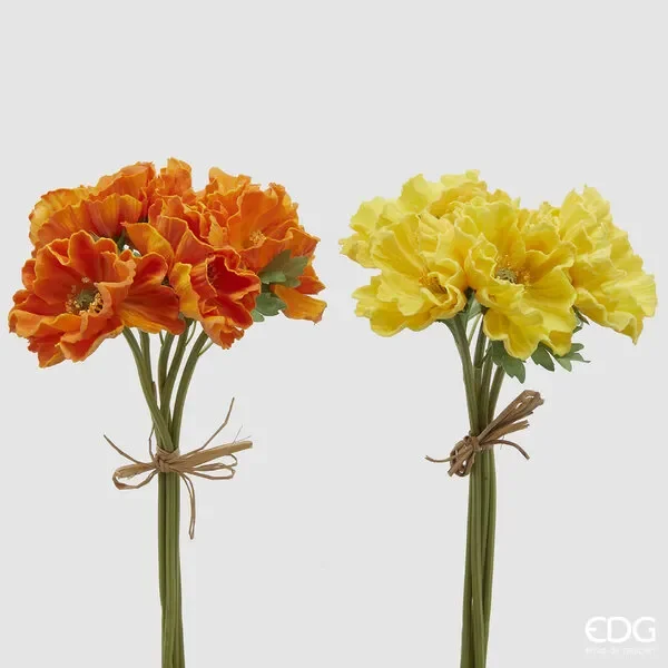 EDG Enzo De Gasperi Papavero Bouquet 5 Rami con Foglie H 34 Cm Giallo o Arancione 1 Pz
