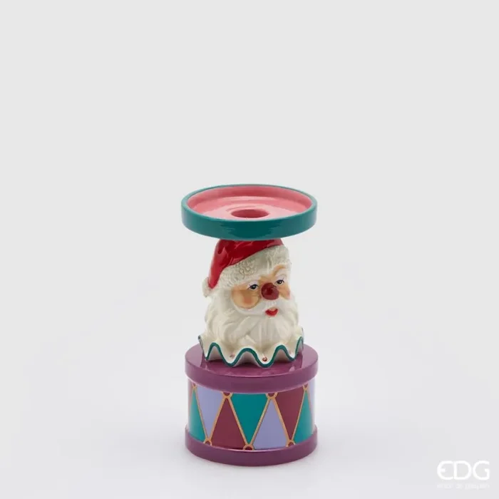 EDG Enzo De Gasperi Portacandela Natale Santa Clown H17 D9,5 Multicolor
